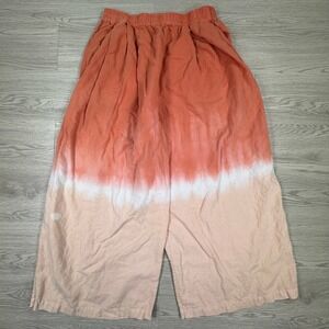 Tome Collective Women Pants Wide Leg Dip Dye Ombre Orange Medium Linen Cotton